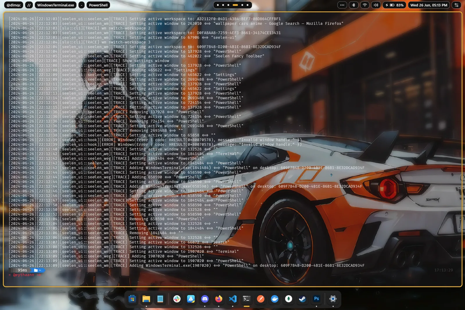 Seelen UI 定制桌面效果：平铺窗口管理与 macOS 风格 Dock 栏